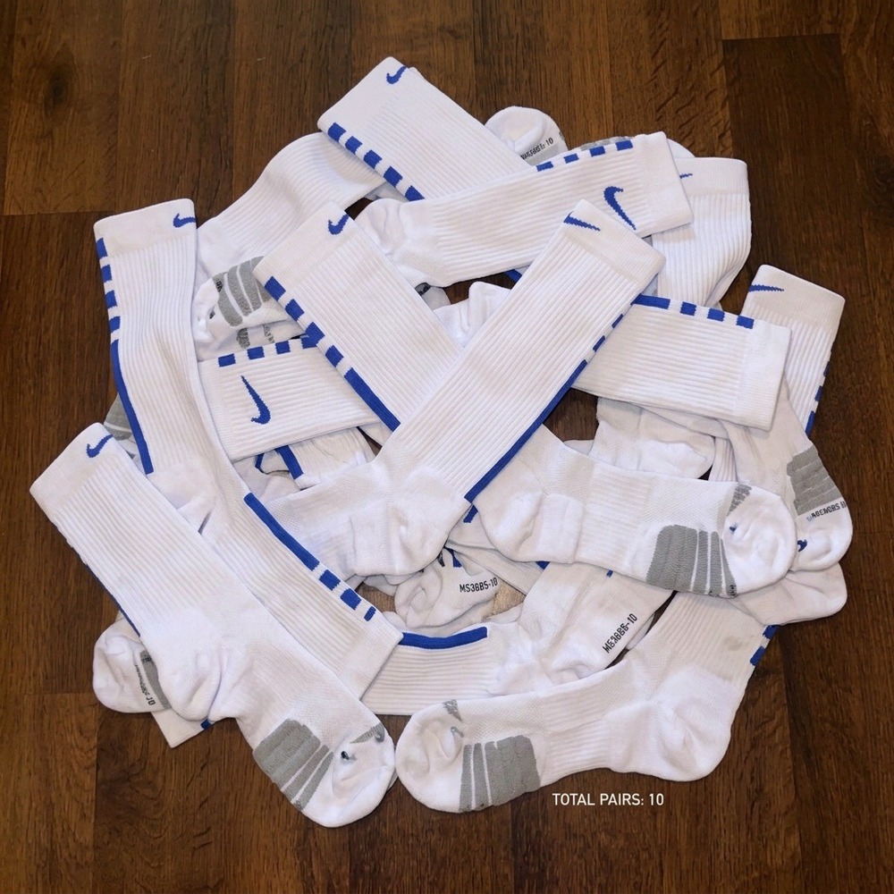 Nike Elite Knee High NBA Basketball Socks White Royal Blue 10 Pairs Large 8-12